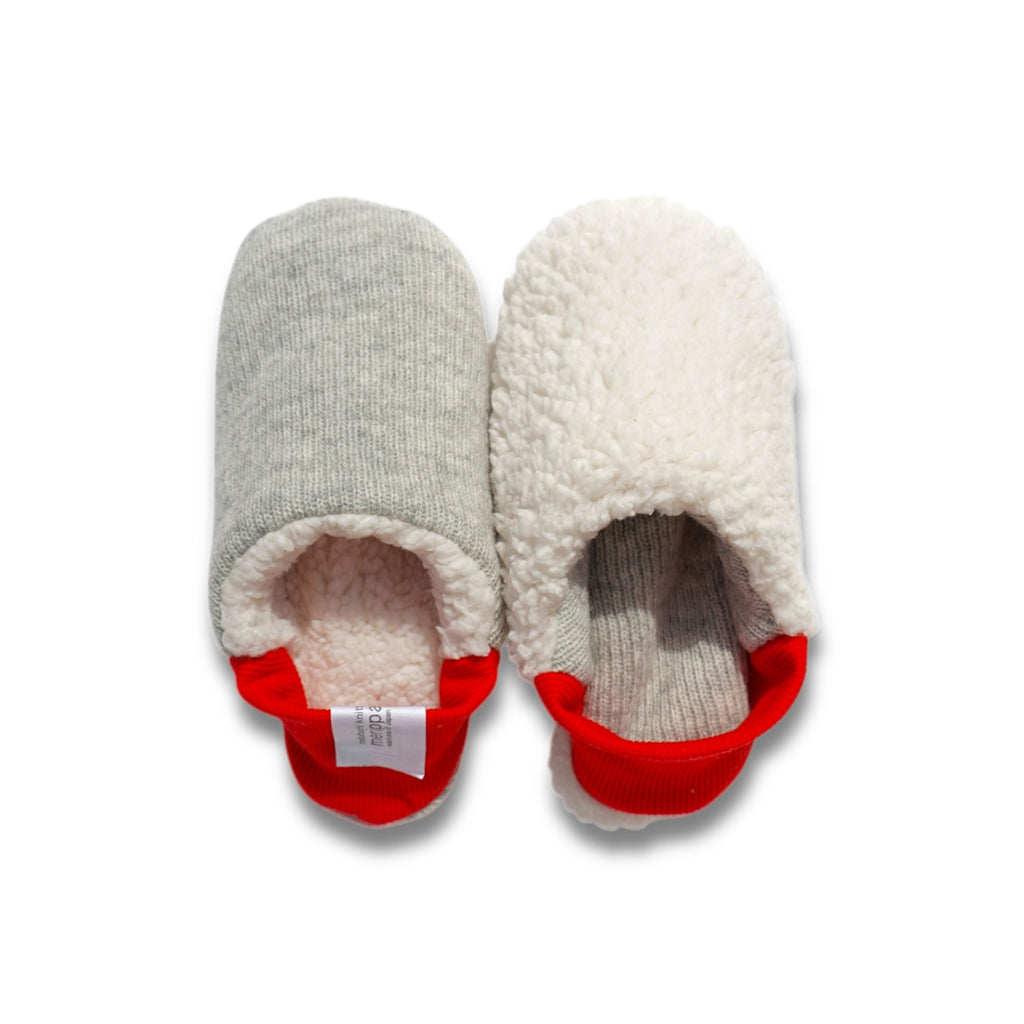 Merippa - House Slippers - Reversible Grey/Red knit x Sheep boa