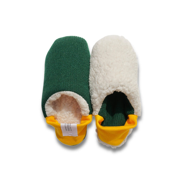 Merippa - House Slippers - Reversible Green/Yellow knit x Sheep boa