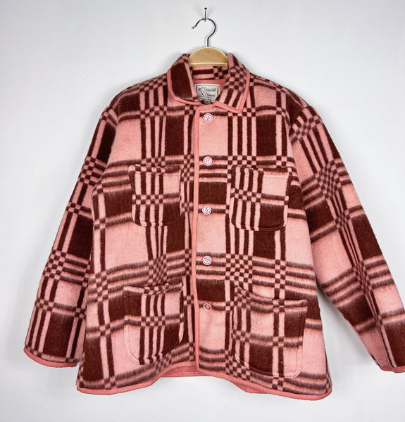Farewell Frances - Vintage Wool Blanket Jacket - Burgundy Check - Medium