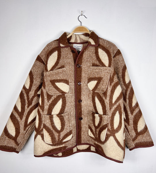 Farewell Frances - Vintage Wool Blanket Jacket - Brown Leaves - Medium