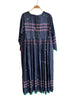 Injiri - Black Long Sleeve Silk Dress with Red Horizontal Stripe  - 100% Silk