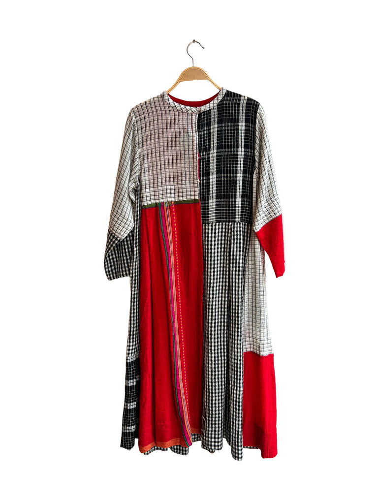 Injiri - Black Long Sleeve Wool Black/White/ Red  Dress - 100% Wool