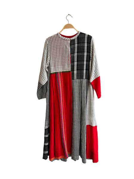 Injiri - Black Long Sleeve Wool Black/White/ Red  Dress - 100% Wool
