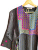 Injiri - Black Silk Dress With Embroidered Bib And Dot Side Panel  - 100% Silk