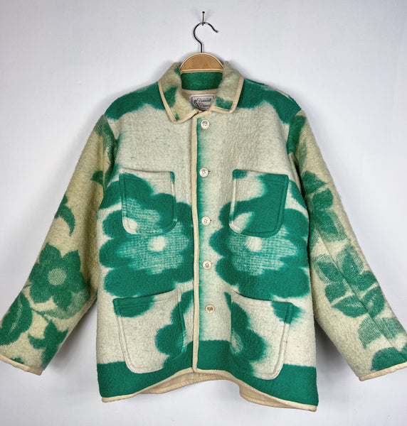 Farewell Frances - Vintage Wool Blanket Jacket - Green Floral - Medium