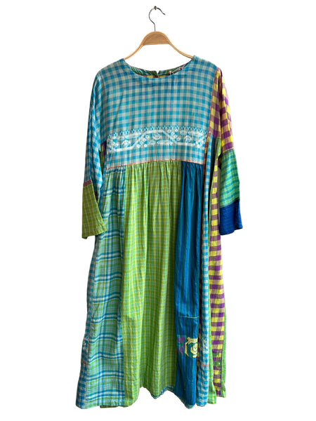 Injiri - Long Sleeve  Dress Mix Plaid Dress  - 100% Cotton