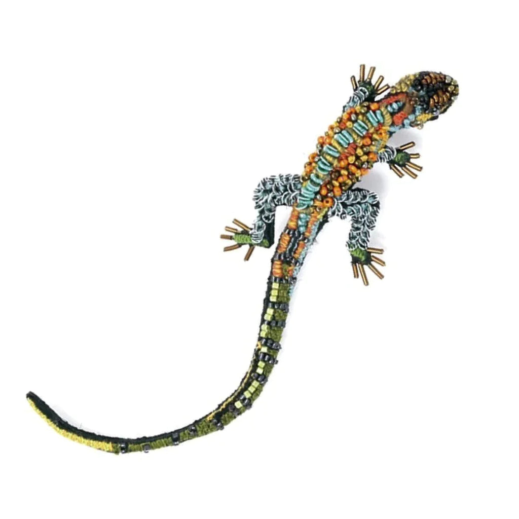 Beaded Brooch Pin - Caiman Lizard