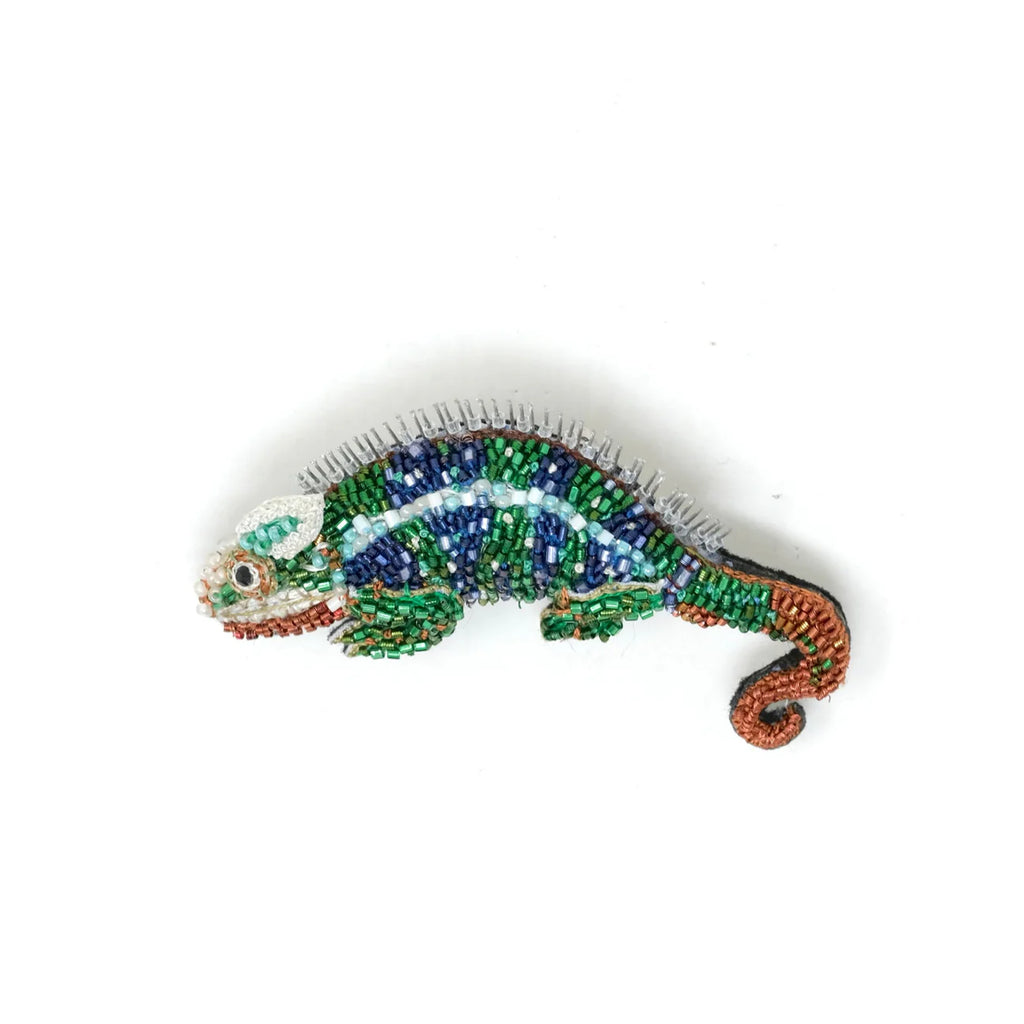 Beaded Brooch Pin - Colorful Chameleon