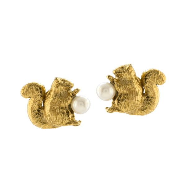 Alex Monroe - Squirrel & Pearl Stud Earrings