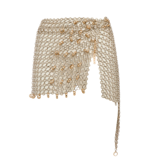Silvia Gnecchi - Elsa Mini Chainmail Wrap Skirt - Silver with Gold Details