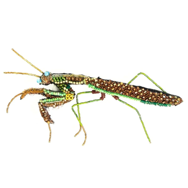 Beaded Brooch Pin - Green Mantis Brooch Pin