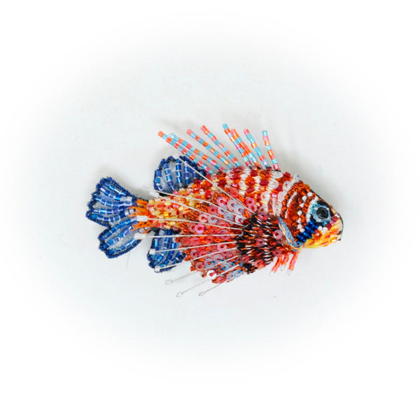 Beaded Brooch Pin - Lion Sea Fish