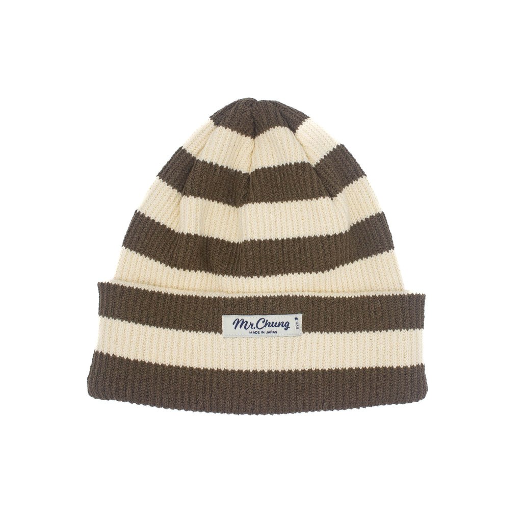 Mr. Chung Beanie - Olive Ivory Stripe