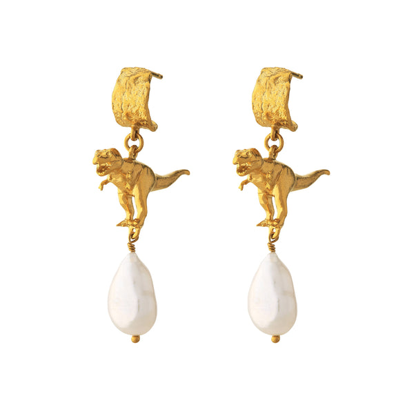 Alex Monroe - Tyrannosaur Rex And Baroque Pearl Drop Earrings