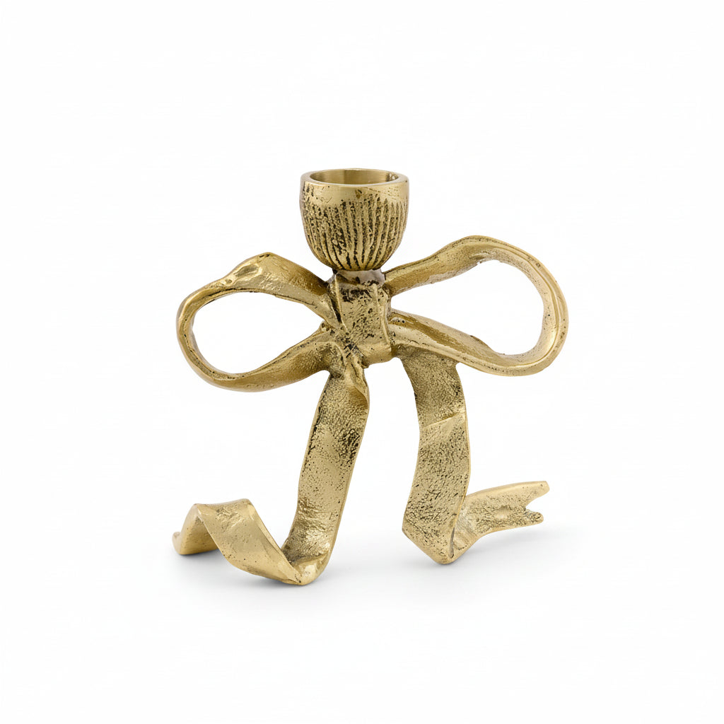 Brass Ribbon Bow Candle Holder