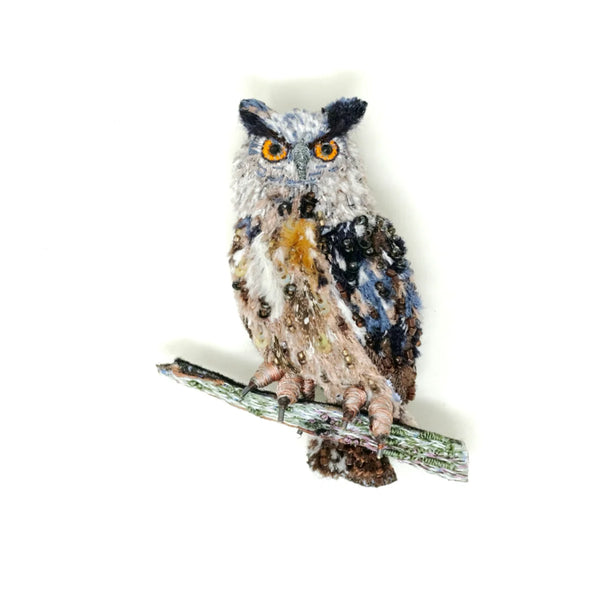 Beaded Brooch Pin - Uhu Owl