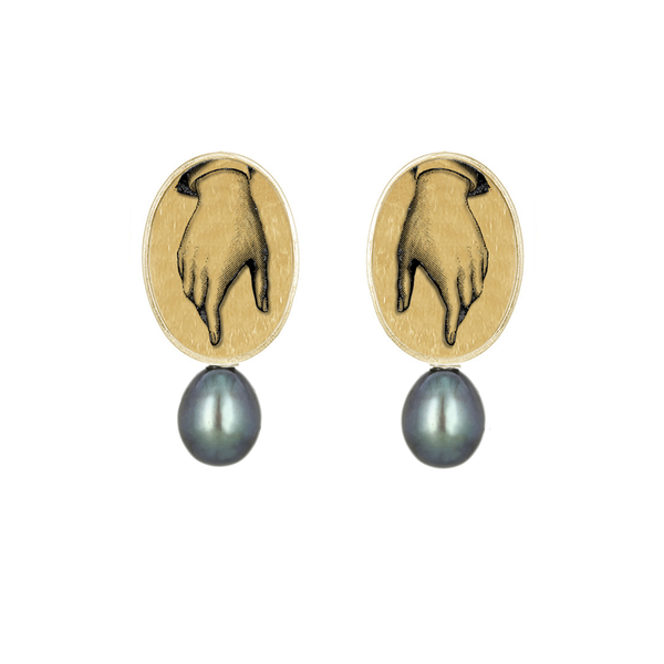 Anzu - Oval Pearl Earstuds - Gold Vermeil - Hand