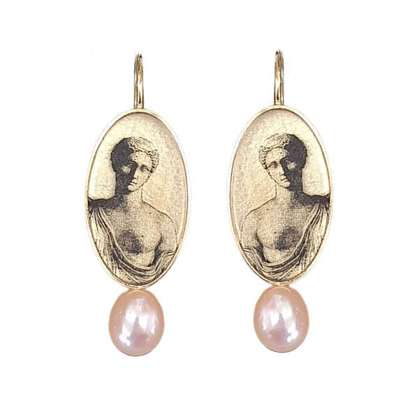 Anzu - Long Oval Pearl Earrings - Gold Vermeil - Aphrodite