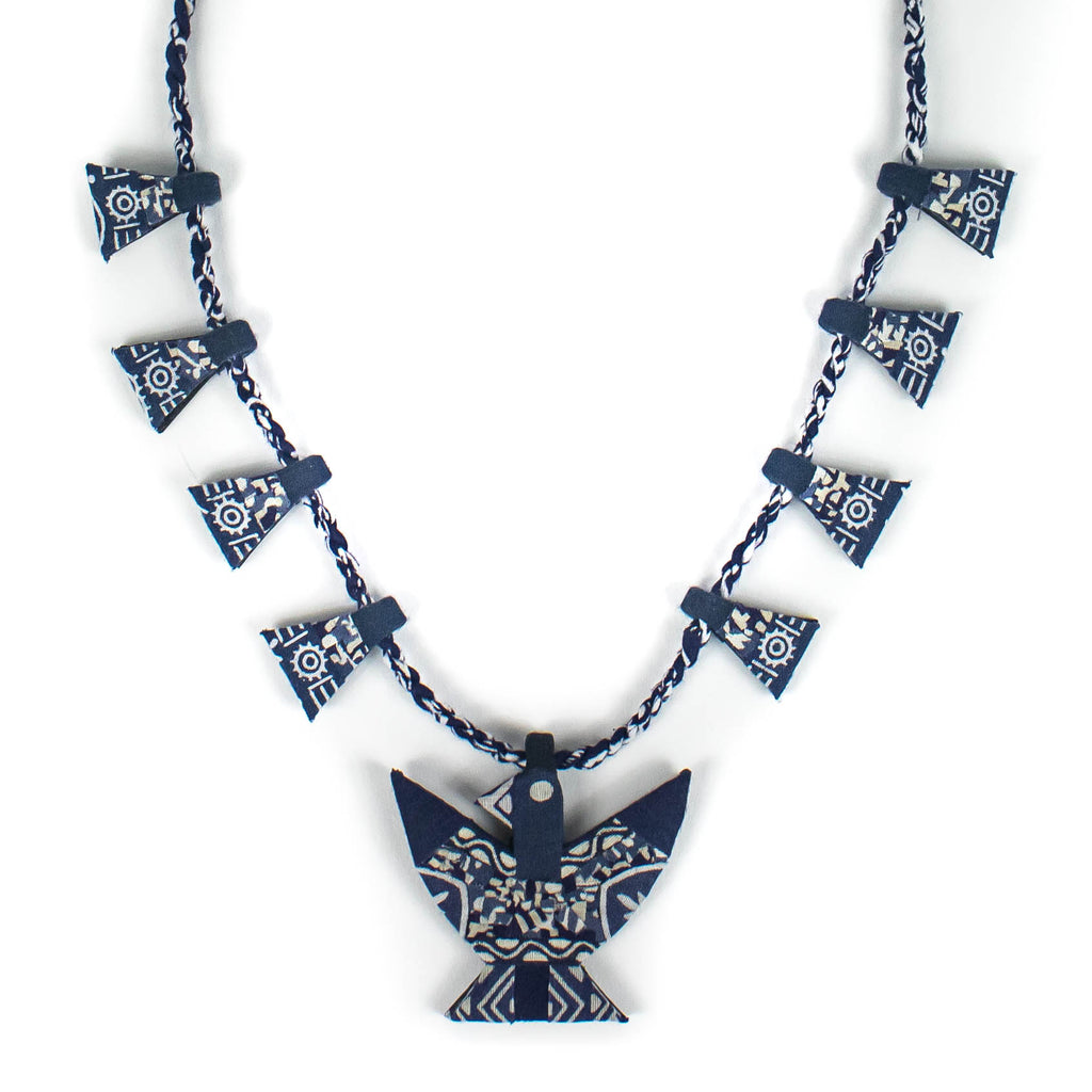 Bandana Thunderbird Squash Blossom Necklace - Navy