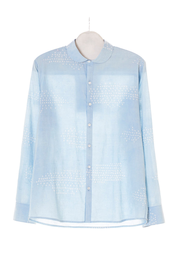 Eleven Eleven - Handspun Cotton Bandhani Shirt Dyed in Natural Indigo - Light Blue
