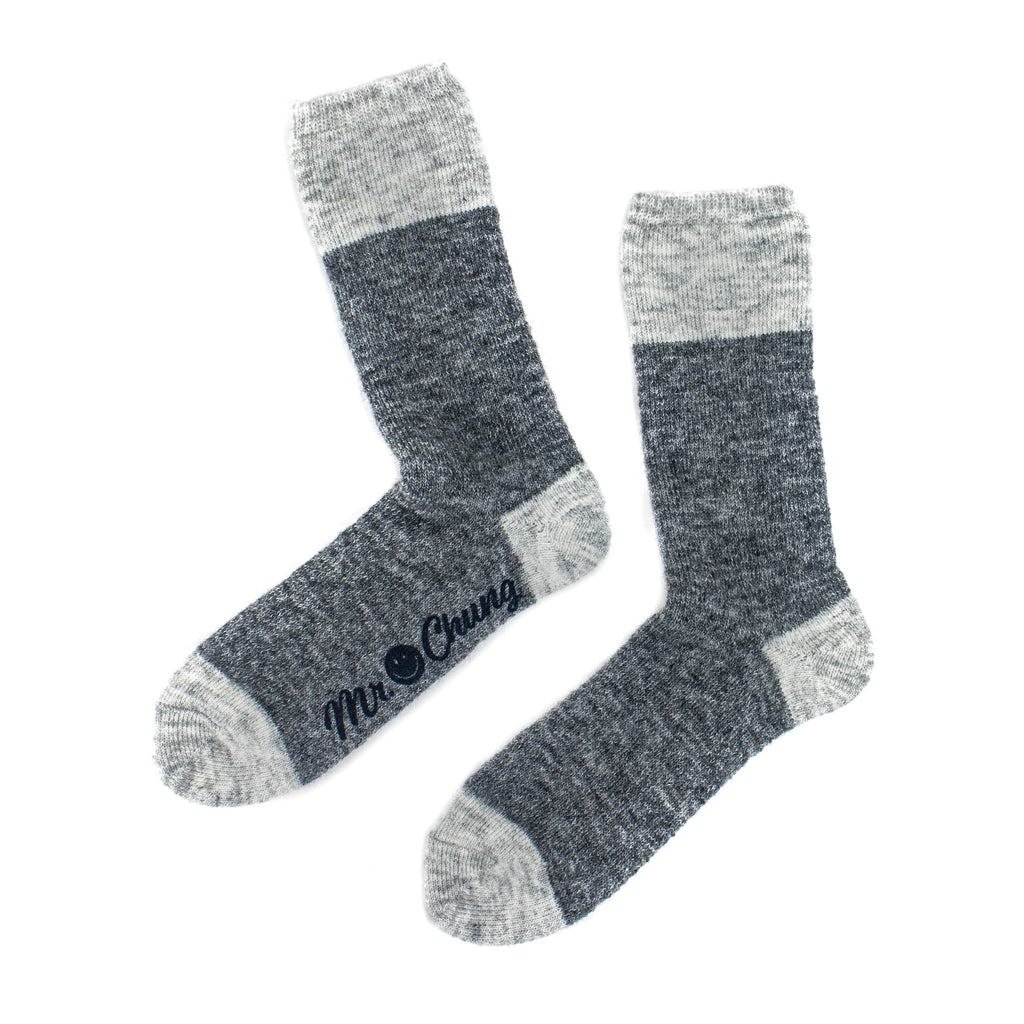 Mr. Chung Color Block Mohair Socks - Charcoal/Grey Melange