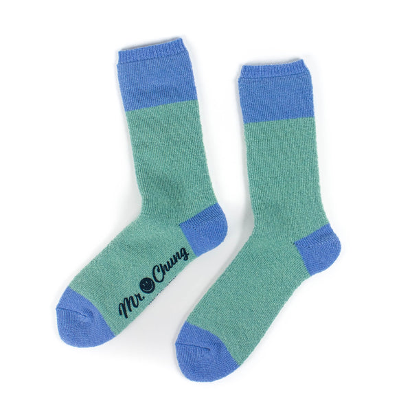 Mr. Chung Color Block Mohair Socks - Sage/Blue