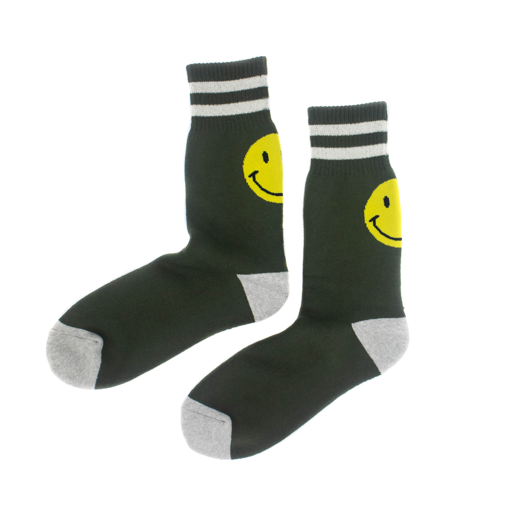 Mr. Chung Happy Socks - Army Green With Ivory Stripe