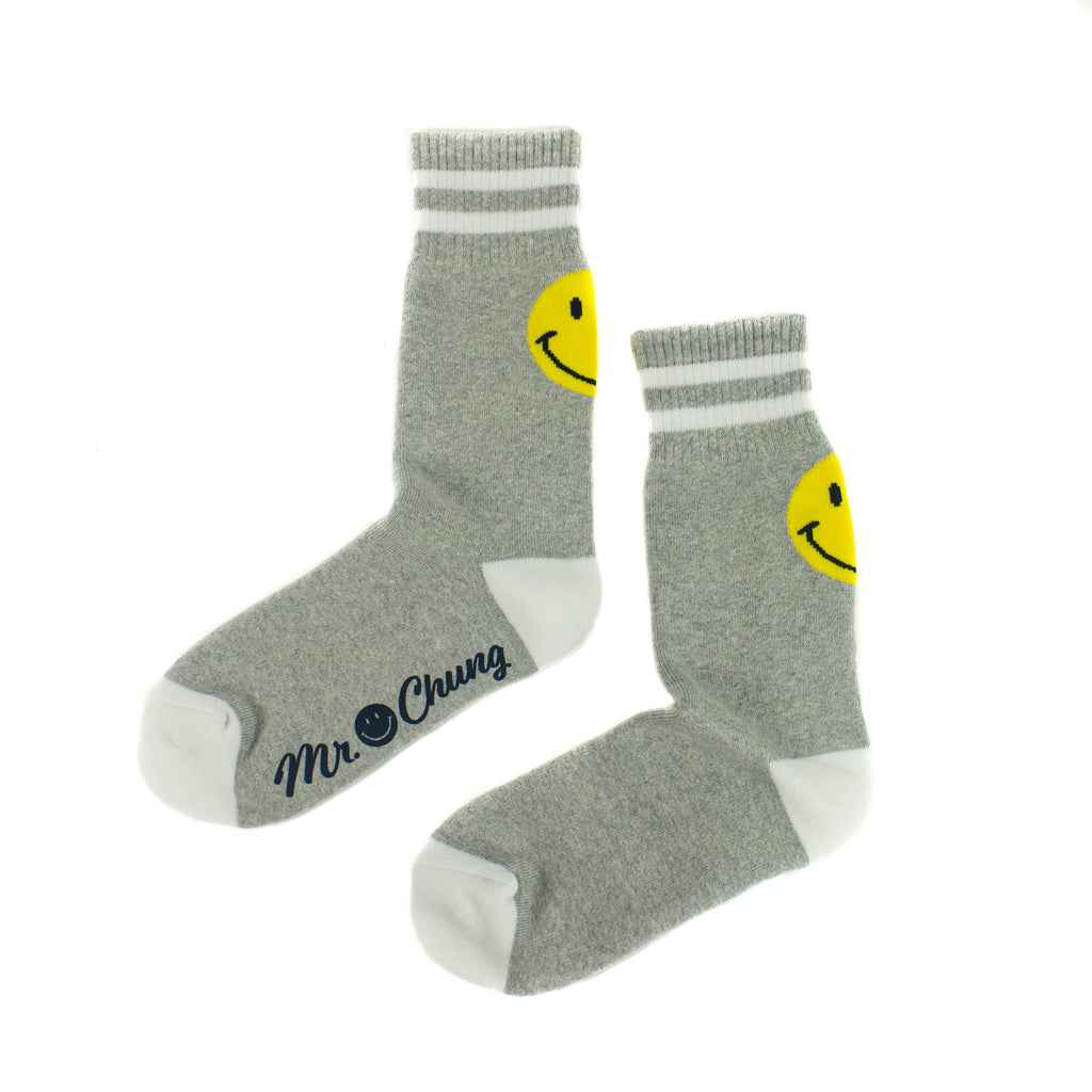 Mr. Chung Happy Socks - Grey Melange With Off White Stripe