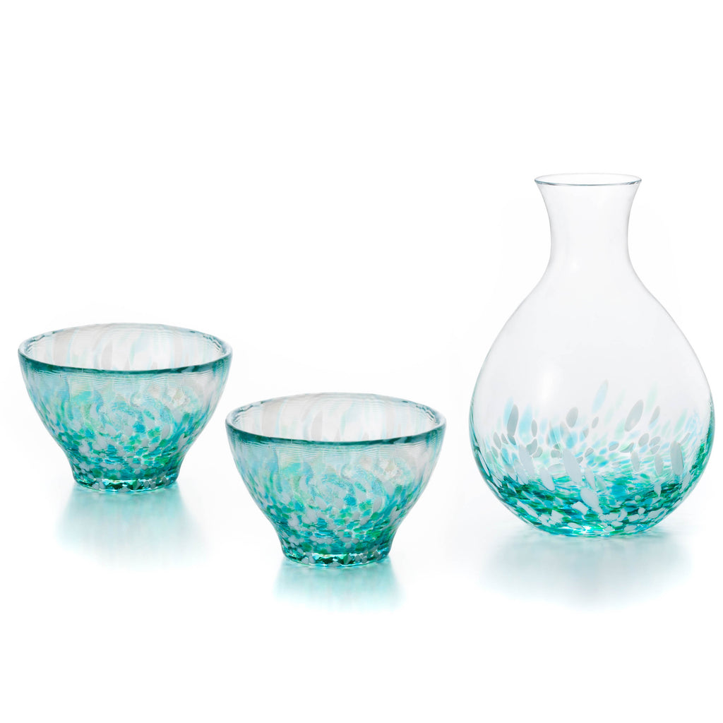Nebuta Speckled Glass Sake Set - Teal