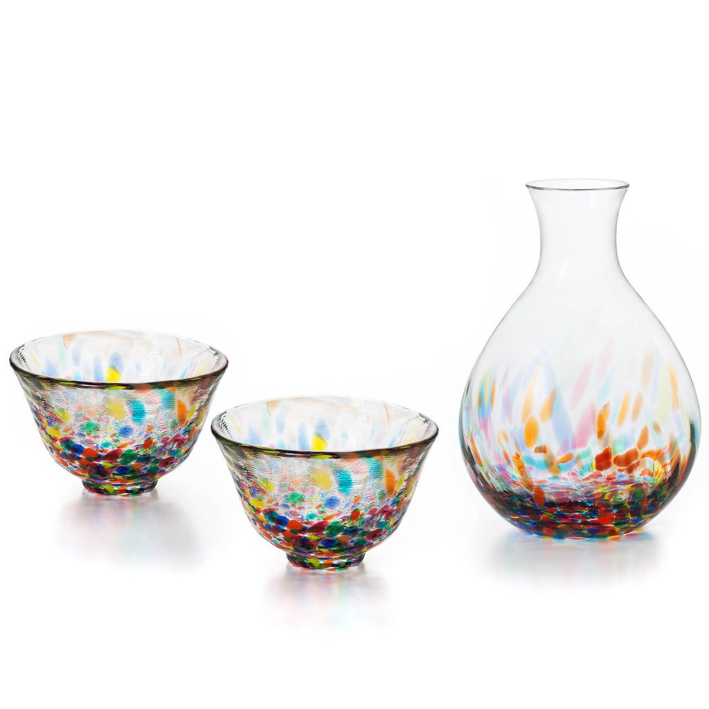 Nebuta Speckled Glass Sake Set - Multi color