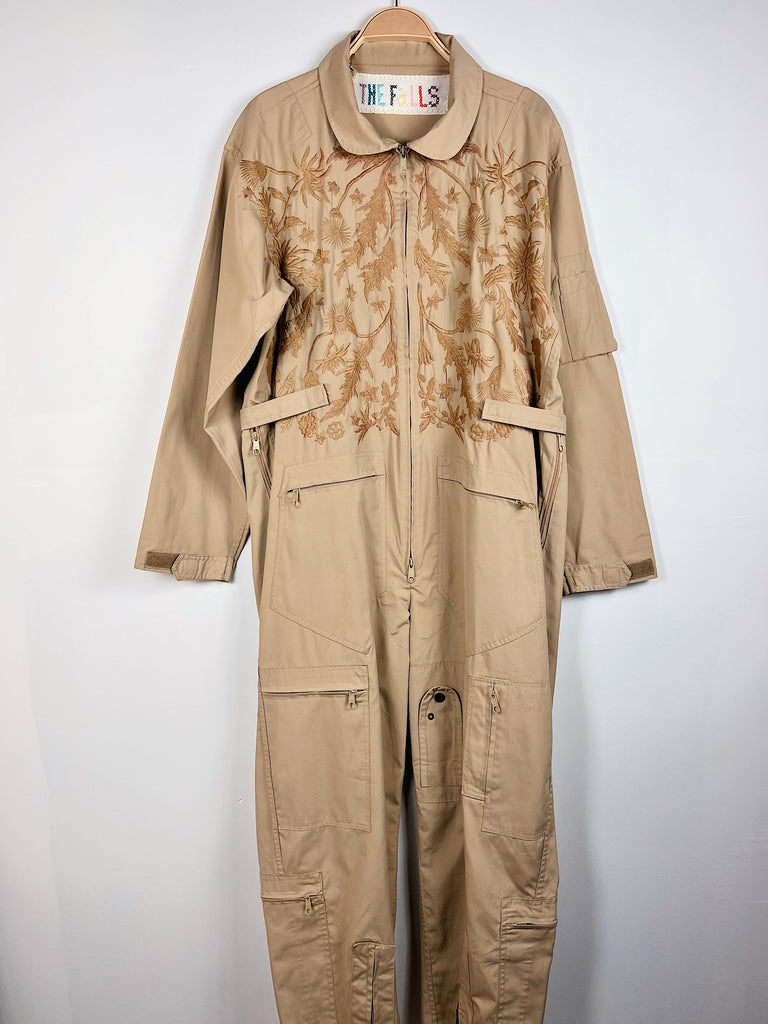 The Falls - Tan Floral Embroidered Jumpsuit