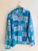 Square Patchwork Long Sleeve Bandana Shirt - Blue