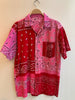 Patchwork Short Sleeve Bandana Shirt - Reds - 051