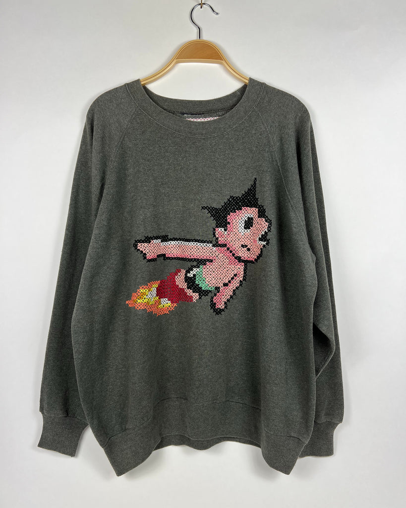 The Falls - Vintage sweatshirt with Astro boy X stitch embroidery - Dark Grey