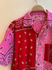 Patchwork Short Sleeve Bandana Shirt - Reds - 051