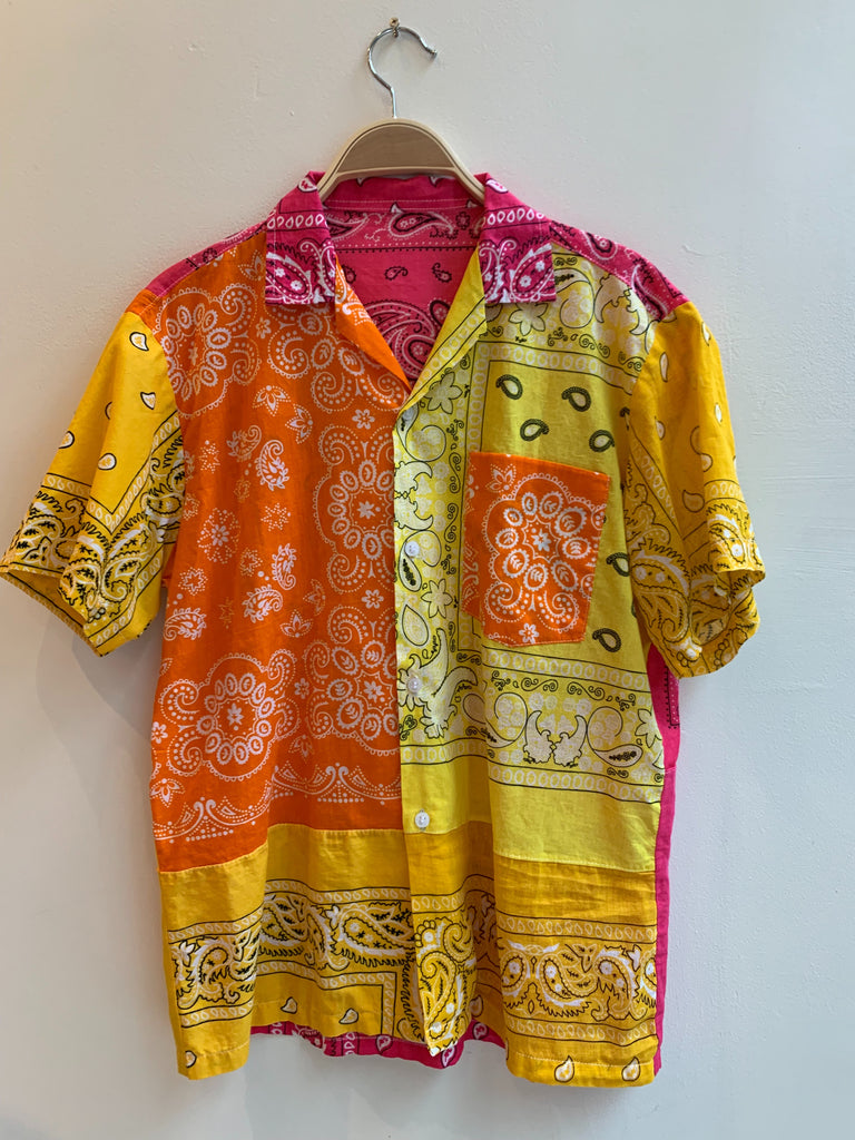 Patchwork Short Sleeve Bandana Shirt - Orange - 052