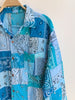 Square Patchwork Long Sleeve Bandana Shirt - Blue