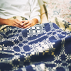 BasShu Wool Jacquard Blanket - Navy