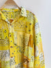 Square Patchwork Long Sleeve Bandana Shirt - Yellow